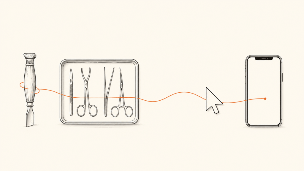 Ancient tool linked to a modern cursor, showing UX across time