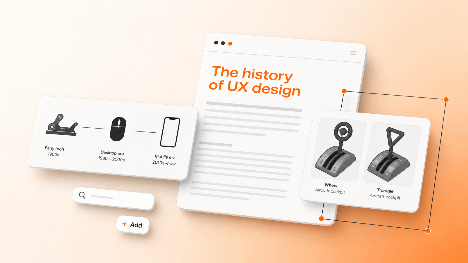 History of UX design timeline from ancient tools to the iPhone, in brand colors